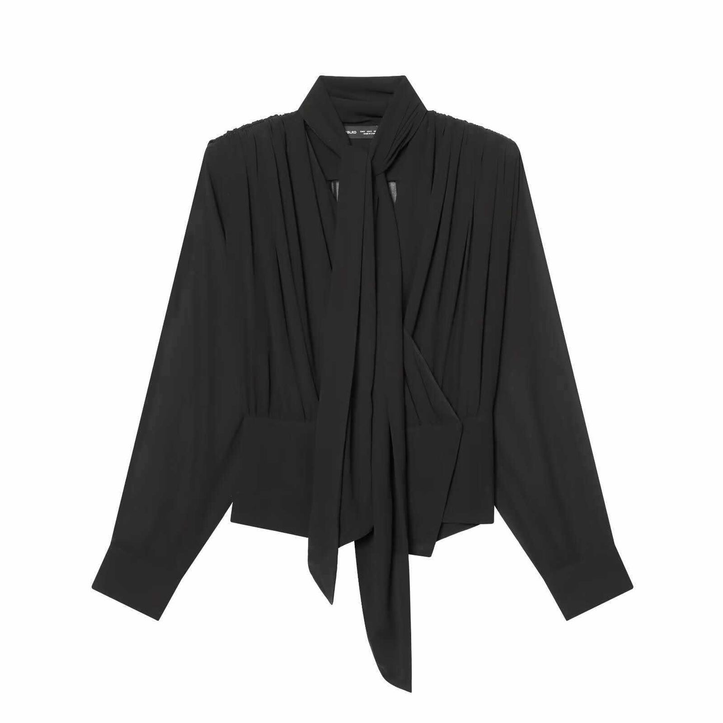 Sunzel Women's Pleated Blouse, Scarf Tie Neck Long Sleeve Vertical Pintuck Loose Fit Flowy Solid Dressy Elegant Top