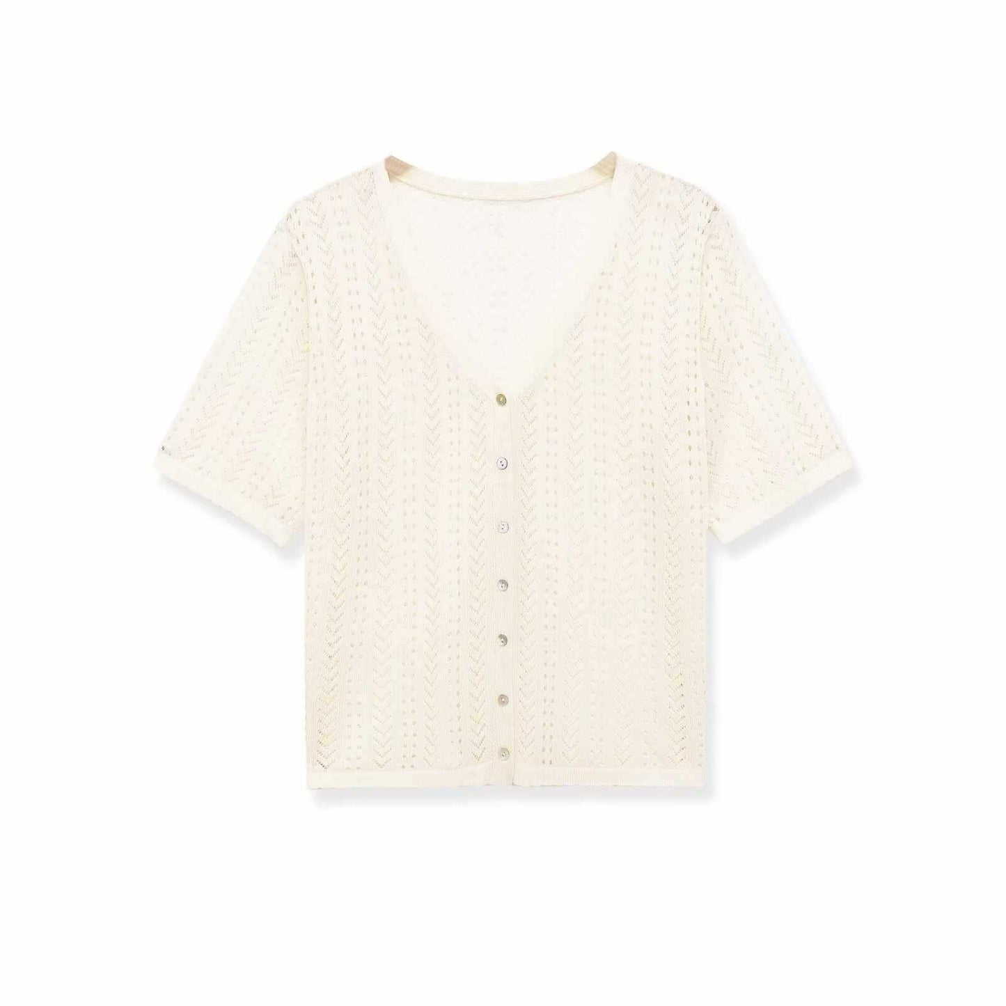 Sunzel Womens Sweater Coat Short Sleeve Openwork Knit Cardigan Button Down Lightweight Casual Summer Layering Top