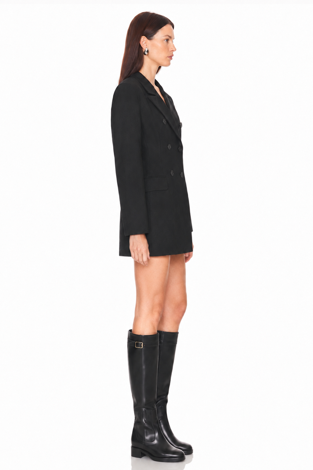 Sunzel Womens Black Blazer Dress Double Breasted Long Sleeve Lapel Slim Fit Longline Jacket with Pockets