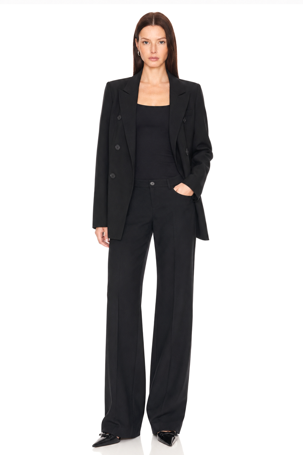 Sunzel Womens Black Blazer Dress Double Breasted Long Sleeve Lapel Slim Fit Longline Jacket with Pockets