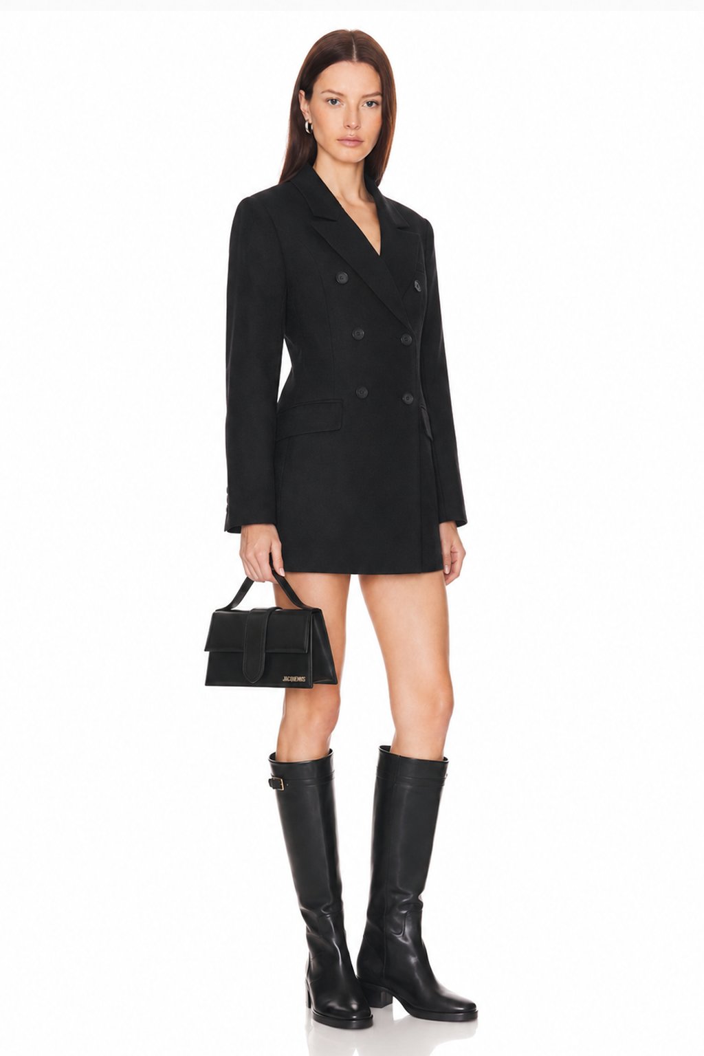 Sunzel Womens Black Blazer Dress Double Breasted Long Sleeve Lapel Slim Fit Longline Jacket with Pockets