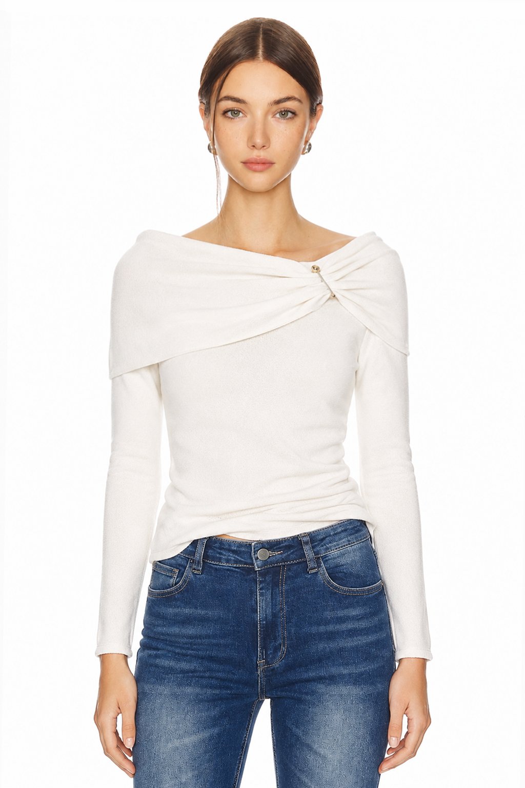 Sunzel Womens Off Shoulder Tops Bow Detail Long Sleeve Knit Shirt Smoothing Fitted Spring Summer Going Out Blouse