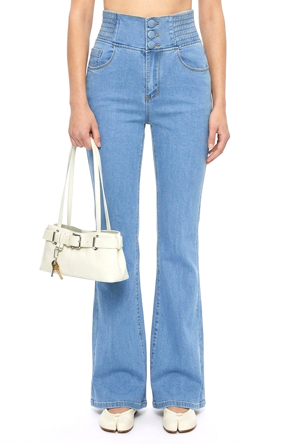 Sunzel Womens Elastic Waist Flare Jeans High Waisted Denim Pants Butt Lifting Pocket Smoothing Slim Stretch Jeans