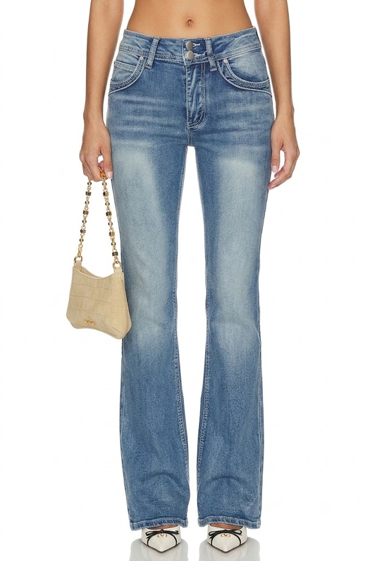 Sunzel Womens Bootcut Jeans Stretch Denim Pants, Double Button Flare Leg Light Wash Retro Jeans with Pockets