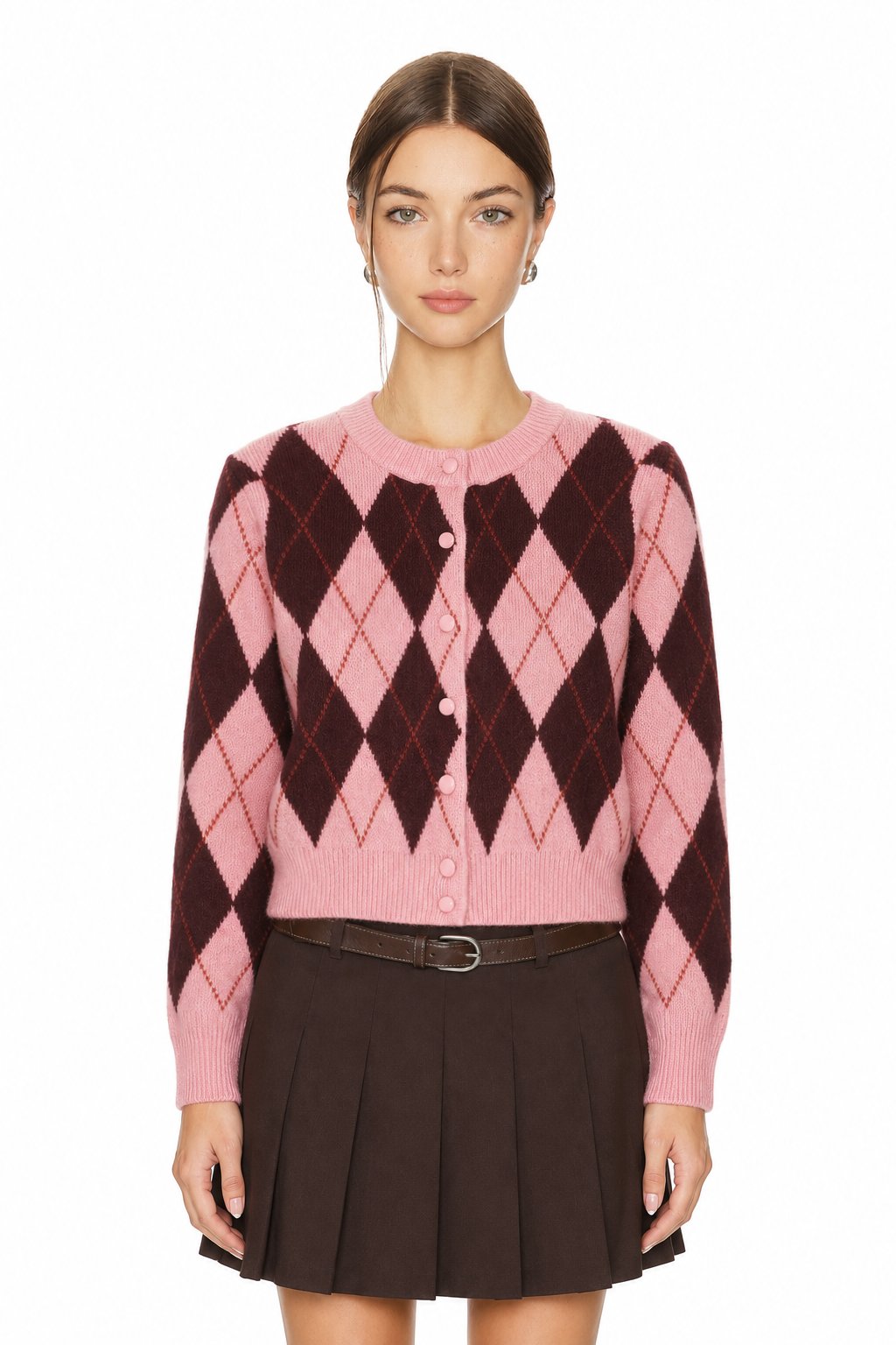 Sunzel Womens Sweater Coat Argyle Knit Cardigan Round Neck Button Down Long Sleeve Fall Winter Preppy Casual Jacket
