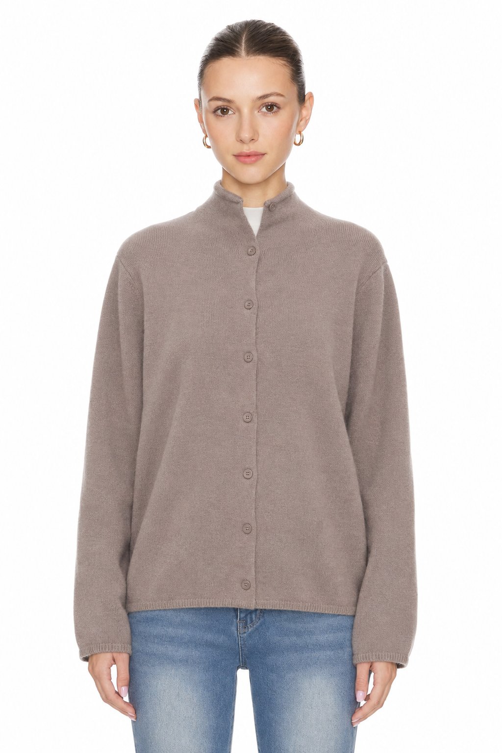 Sunzel Womens Knit Cardigan Mock Neck Button Down Sweater, Long Sleeve Loose Fit Soft Fall Winter Casual Layering Top