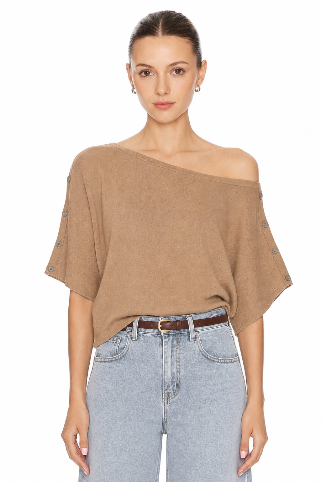 Sunzel Womens Knit Coat Off Shoulder Cape Sleeve Cropped Sweater Top Button Detail Casual Fall Winter Pullover Outerwear