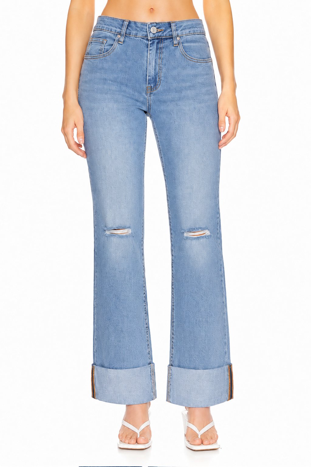 Sunzel Womens Cuffed Straight Leg Jeans High Waisted Distressed Denim Pants, Rolled Hem Casual Jean Pants with Pockets