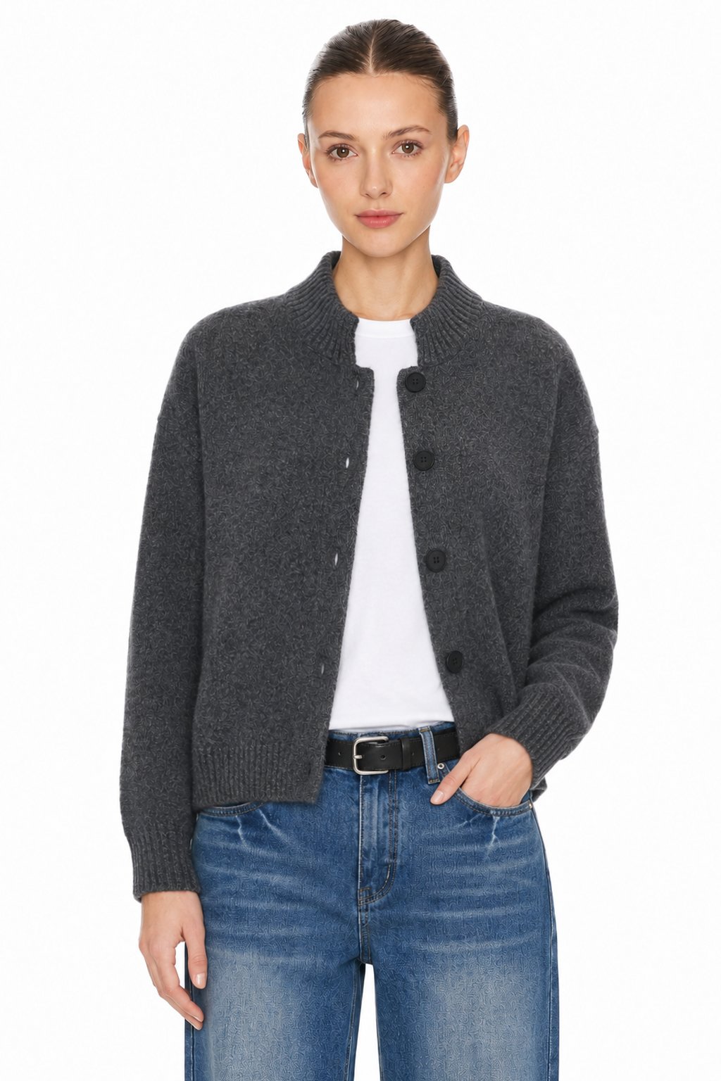 Sunzel Womens Sweater Coat Stand Collar Button Down Knit Cardigan Long Sleeve Ribbed Trim Fall Winter Casual Jacket