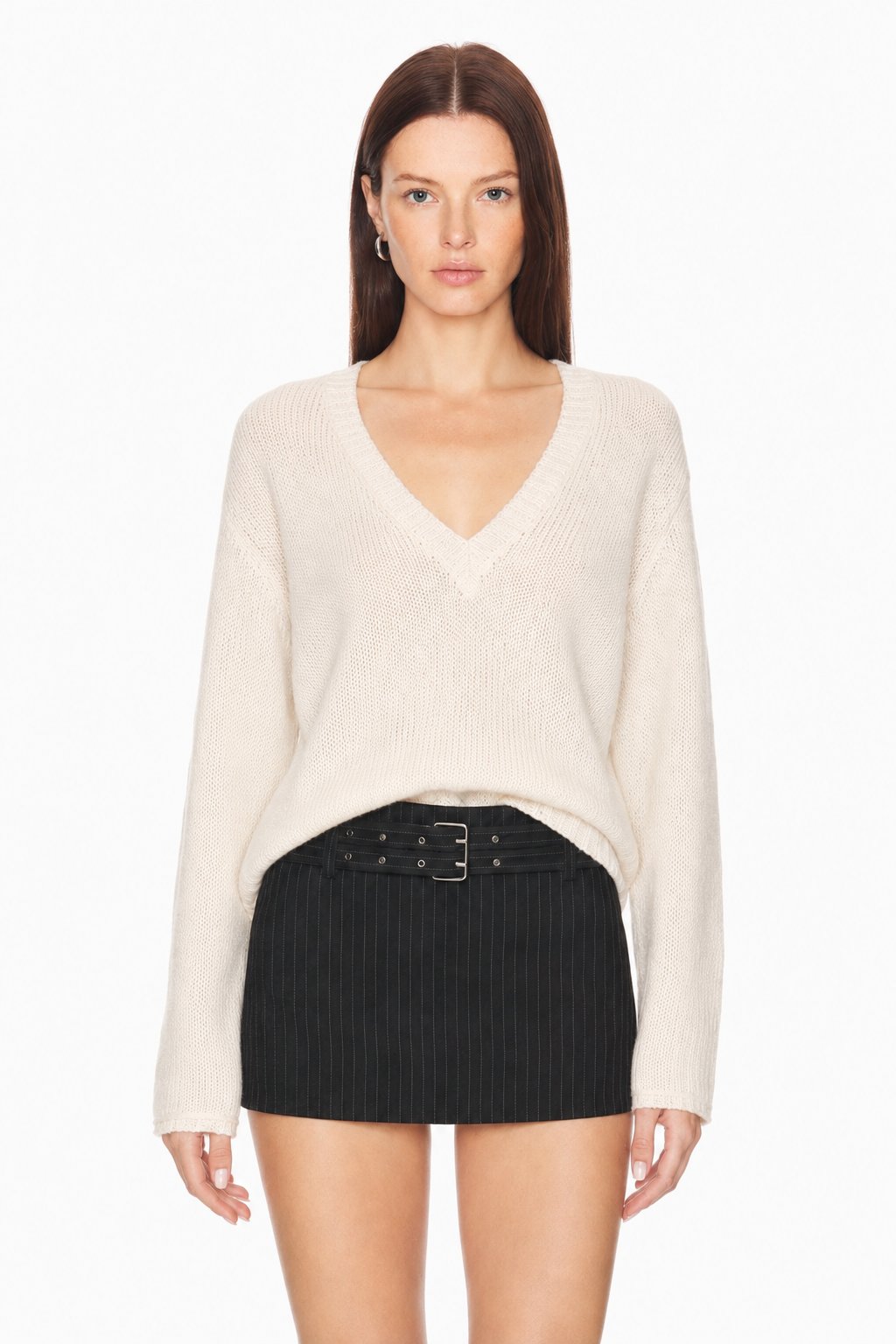 Sunzel Womens V Neck Knit Pullover Sweater Long Sleeve Loose Fit Lightweight Fall Winter Casual Top