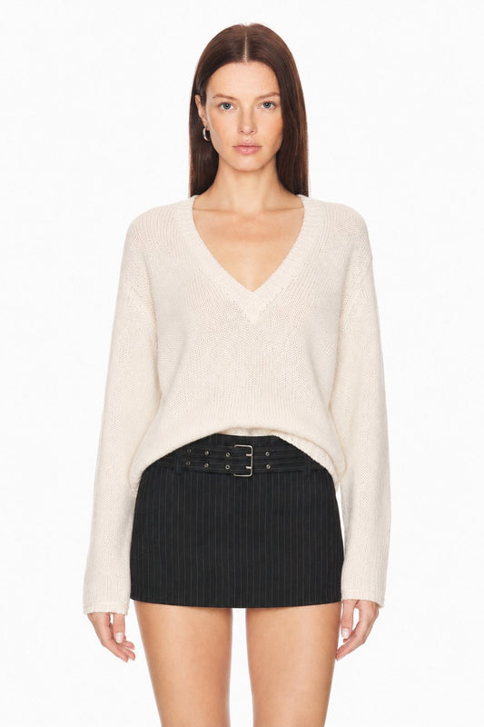 Sunzel Womens V Neck Knit Pullover Sweater Long Sleeve Loose Fit Lightweight Fall Winter Casual Top