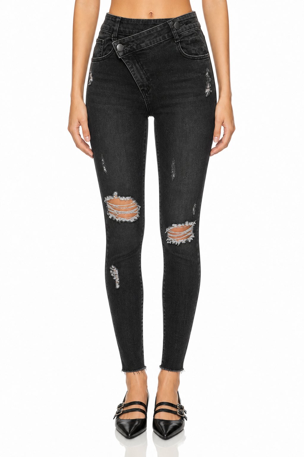 Sunzel Womens Crossover Waist Skinny Jeans High Waisted Ripped Denim Pants Pocket Smoothing Stretch Slim Ankle Jeans