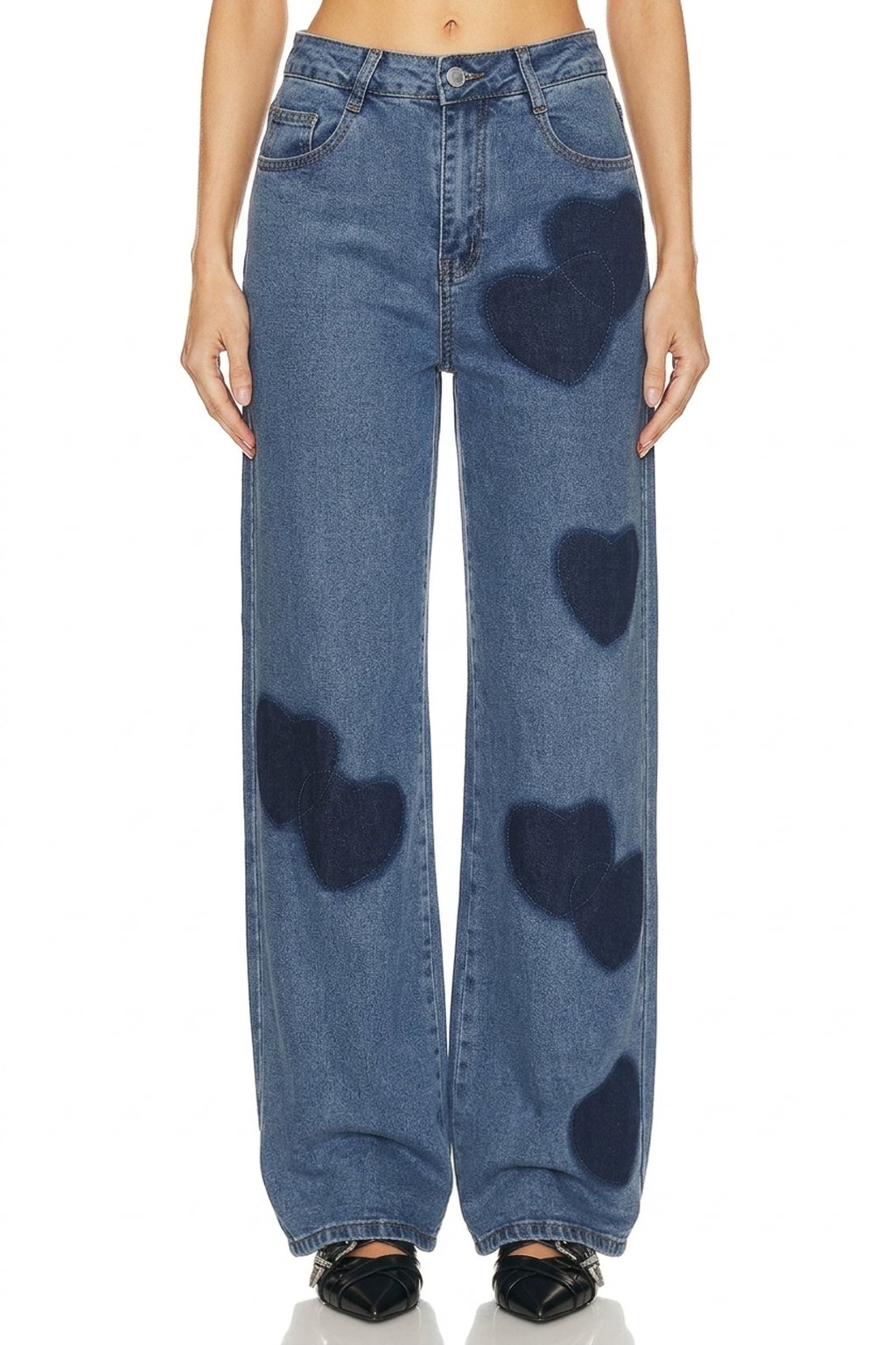 Sunzel Womens Heart Patch Wide Leg Jeans High Waisted Baggy Denim Pants Y2K Vintage Casual