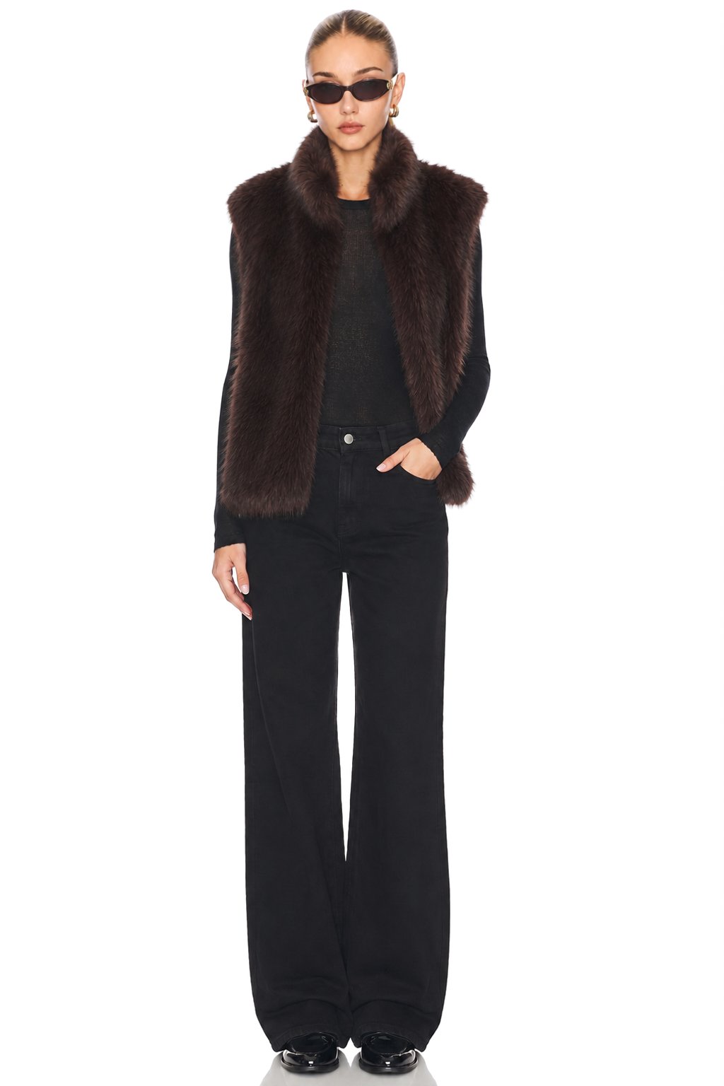 Sunzel Womens Faux Fur Vest Zip Up Sleeveless Fluffy Plush Gilet, Stand Collar Brown Winter Layering Outerwear for Women
