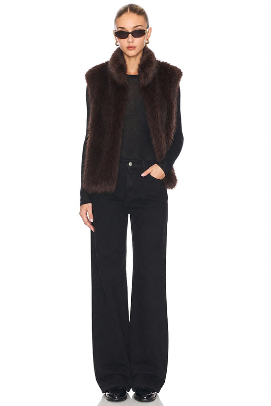Sunzel Womens Faux Fur Vest Zip Up Sleeveless Fluffy Plush Gilet, Stand Collar Brown Winter Layering Outerwear for Women