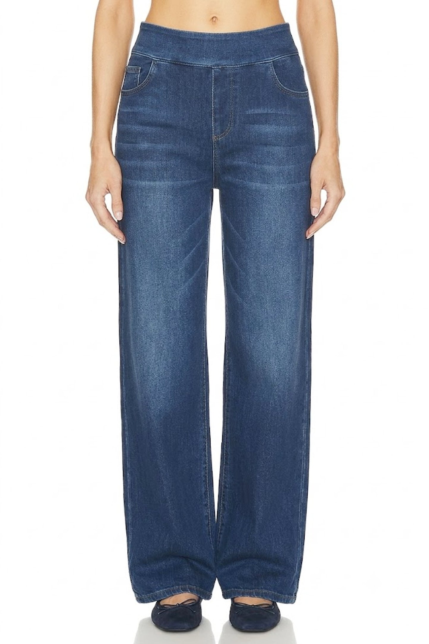 Sunzel Womens Wide Leg Denim Pants Pull On Jeans, High Waist Elastic Waist Stretch Palazzo Jeans with Pockets