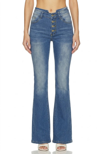 Sunzel Women's Mid Rise Flare Jeans Button Fly Denim Pants, Vintage Wash Bootcut Jeans with Pockets, Slim Fit Flared Leg Jeans