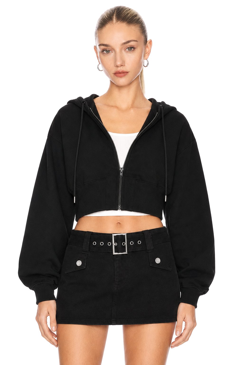 Sunzel Womens Cropped Zip Up Hoodie Long Sleeve Hooded Sweatshirt, Drawstring Loose Fit Casual Lightweight Jacket for Women