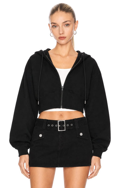 Sunzel Womens Cropped Zip Up Hoodie Long Sleeve Hooded Sweatshirt, Drawstring Loose Fit Casual Lightweight Jacket for Women