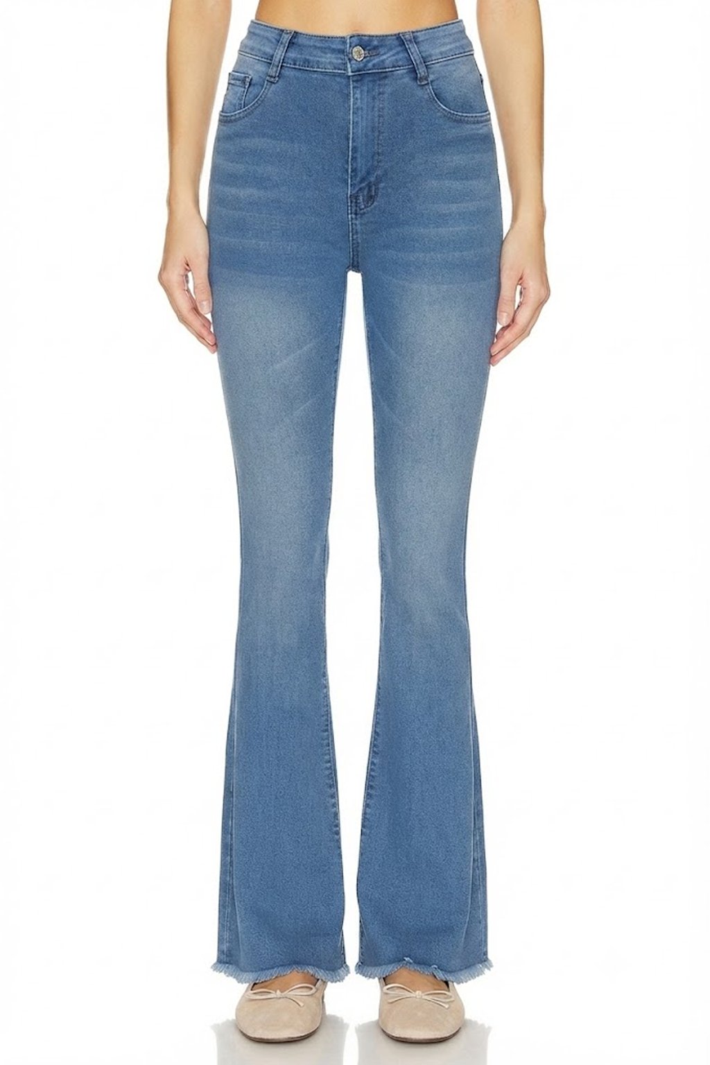 Sunzel Womens Flare Jeans High Waisted Stretch Denim Pants Raw Hem, Light Wash Slim Fit Bootcut Casual Jeans with Pockets