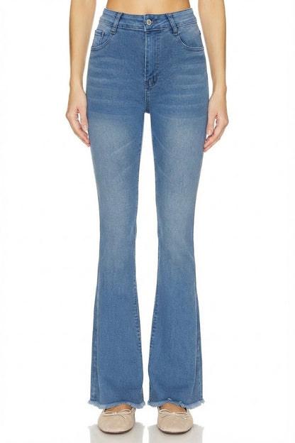 Sunzel Womens Flare Jeans High Waisted Stretch Denim Pants Raw Hem, Light Wash Slim Fit Bootcut Casual Jeans with Pockets