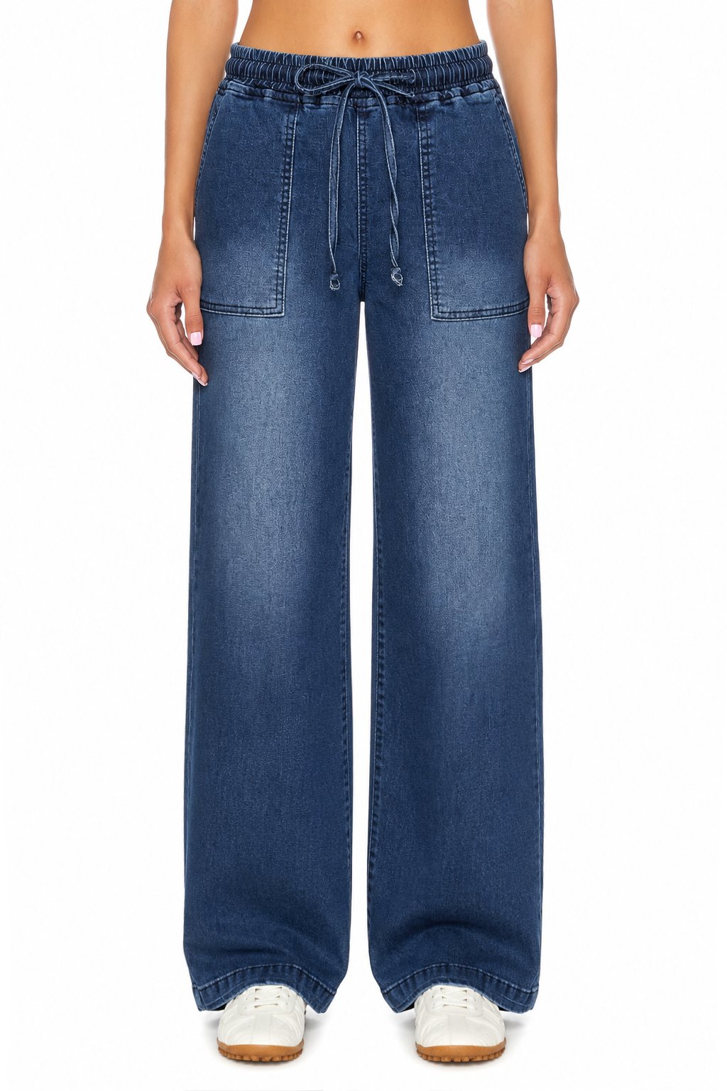 Sunzel Womens Drawstring Wide Leg Jeans Elastic Waist Denim Pants, High Waisted Pull On Baggy Casual Jean Pants with Pockets