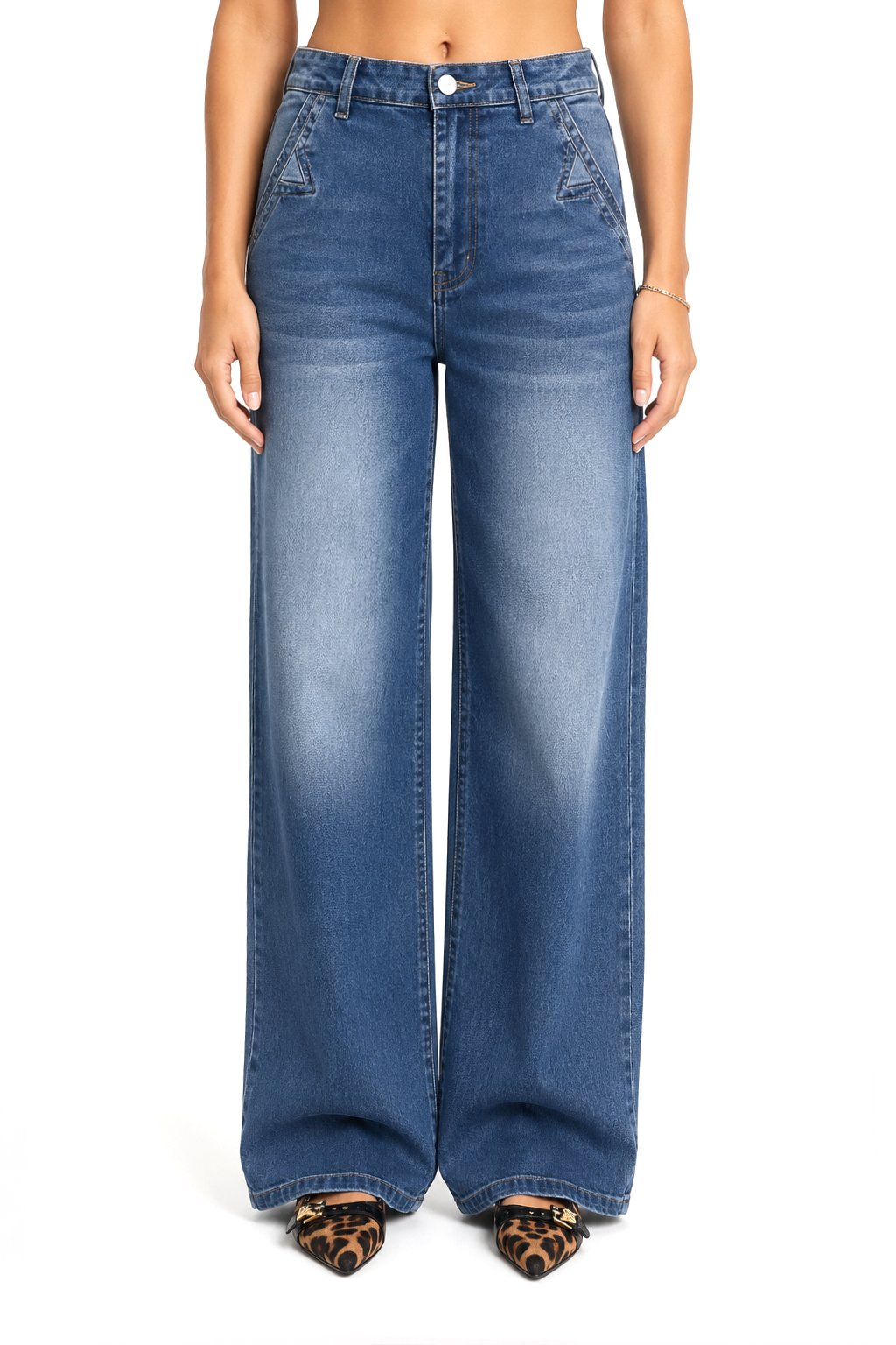 Sunzel Womens Embroidered Wide Leg Jeans High Waisted Denim Pants Pocket Smoothing Loose Stretch Casual Jeans