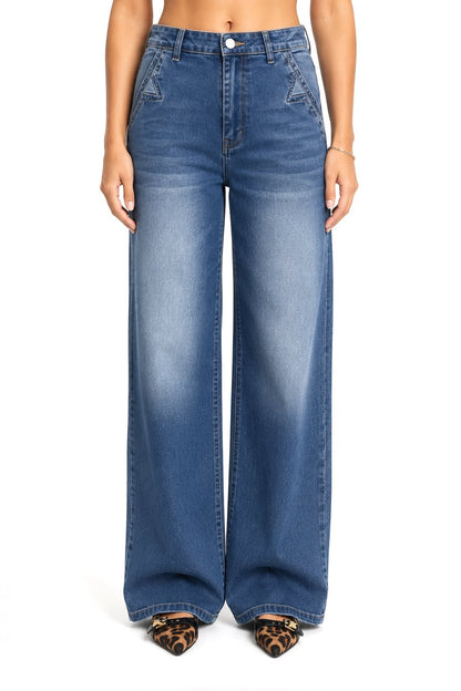 Sunzel Womens Embroidered Wide Leg Jeans High Waisted Denim Pants Pocket Smoothing Loose Stretch Casual Jeans