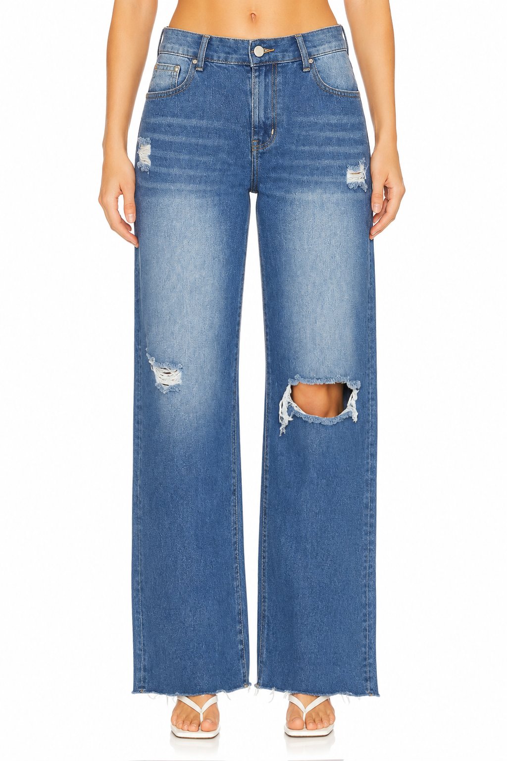 Sunzel Womens Ripped Wide Leg Jeans High Waisted Denim Pants Raw Hem Pocket Smoothing Loose Straight Casual Jeans