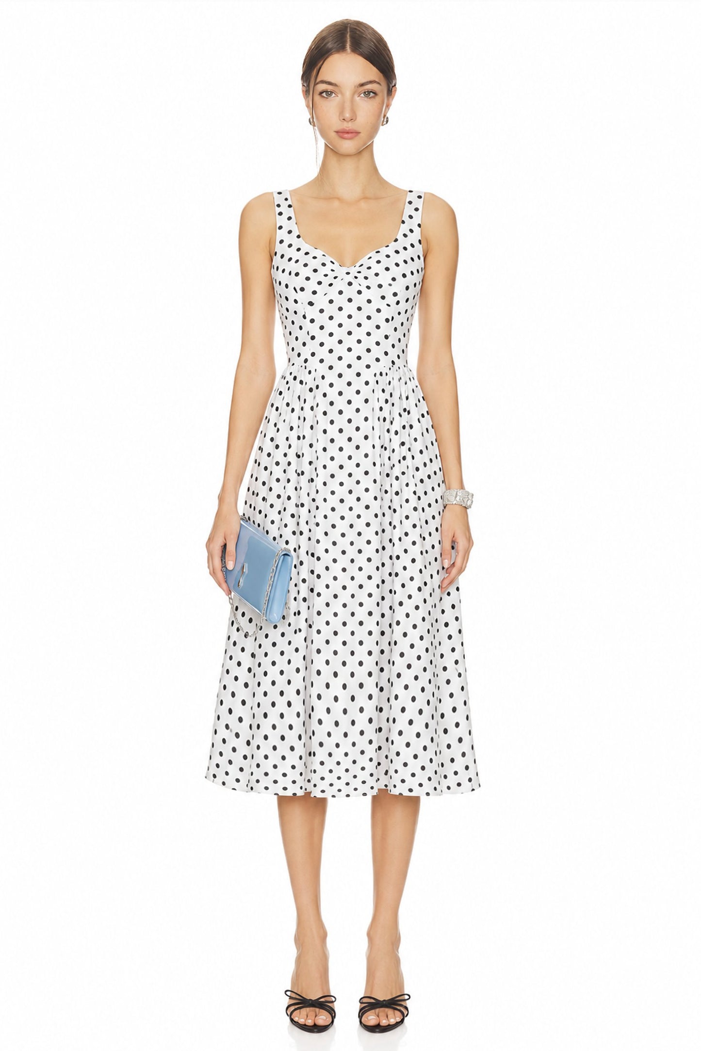 Sunzel Womens Polka Dot Midi Dress V Neck Sleeveless Fit and Flare Dress, Summer Wedding Guest Vacation Party Dress