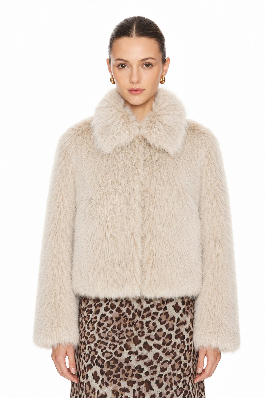 Sunzel Womens Faux Fur Coat Cropped Jacket Plush Turn Down Collar Long Sleeve Smoothing Fall Winter Dressy Casual Outerwear