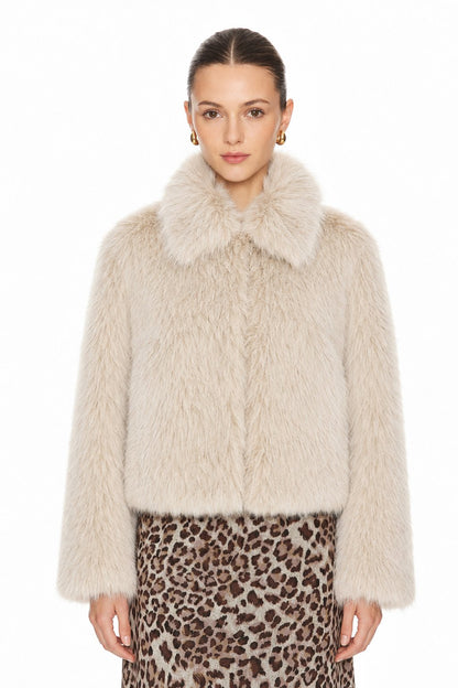 Sunzel Womens Faux Fur Coat Cropped Jacket Plush Turn Down Collar Long Sleeve Smoothing Fall Winter Dressy Casual Outerwear