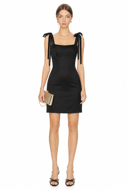 Sunzel Women's Black Tie Strap Mini Dress Square Neck Bodycon Dress, Bow Shoulder Sleeveless Summer Party Cocktail Dress