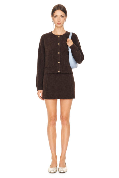 Sunzel Womens Knit Matching Set Cardigan Skirt Set Button Down Patch Pocket Sweater Top High Waist Mini Skirt Fall Outfit