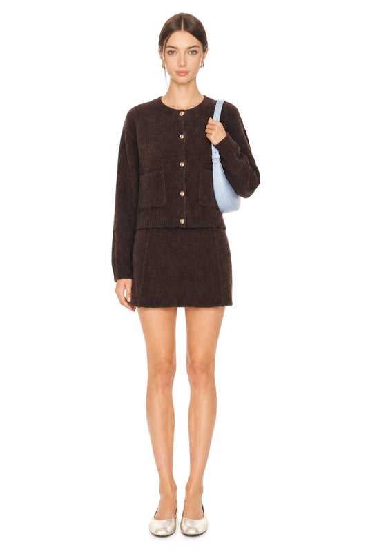 Sunzel Womens Knit Matching Set Cardigan Skirt Set Button Down Patch Pocket Sweater Top High Waist Mini Skirt Fall Outfit