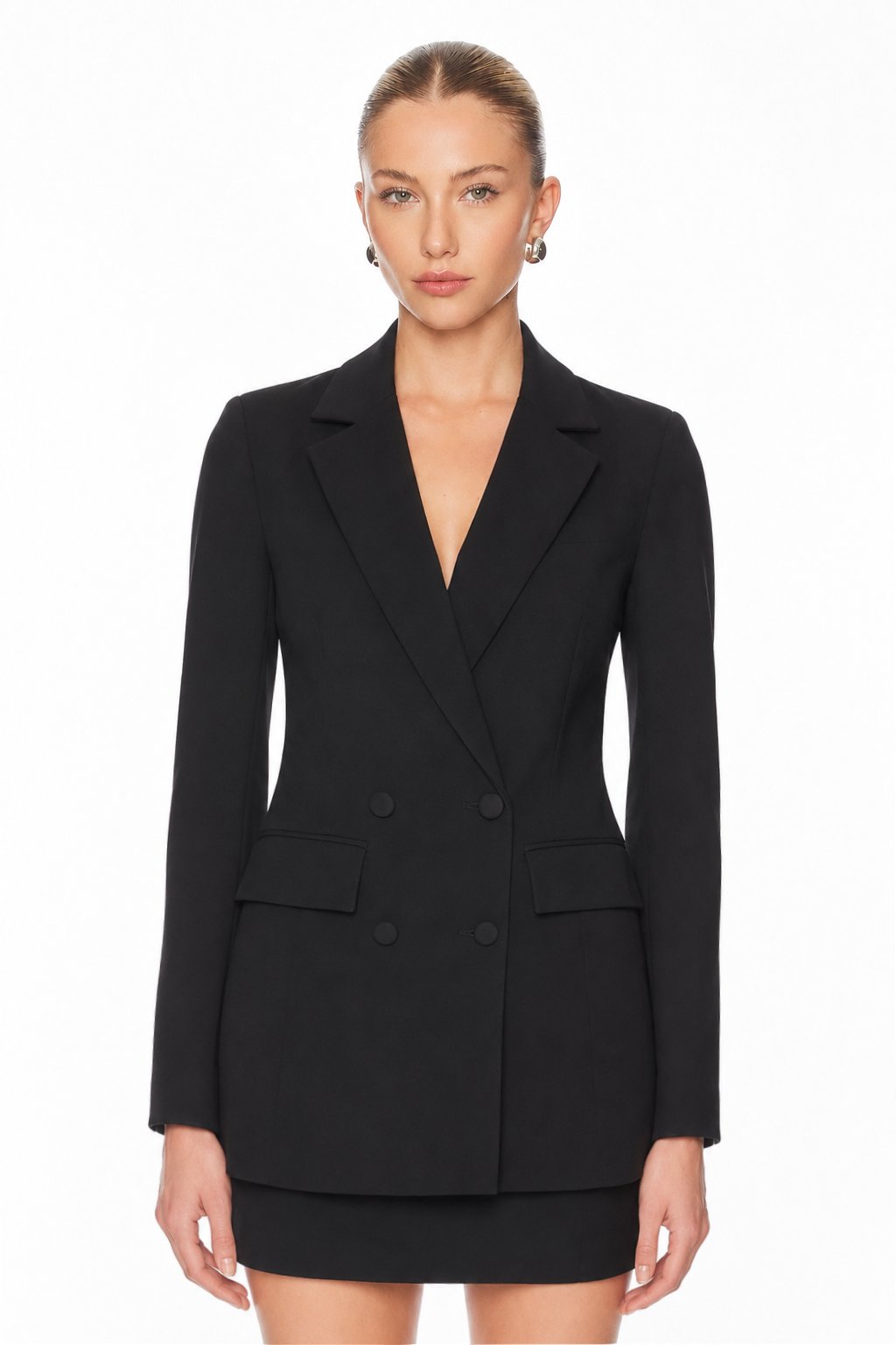 Sunzel Womens Black Double Breasted Blazer Coat Slim Fit Lapel Long Sleeve Dressy Office Jacket with Flap Pockets