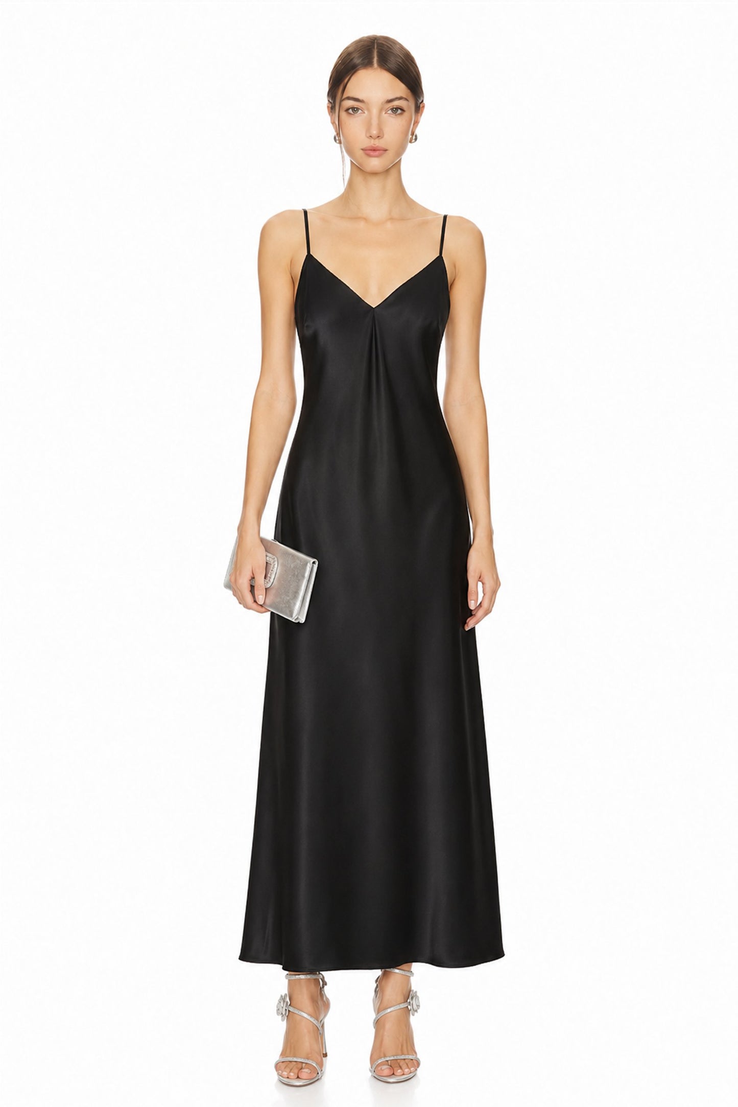 Sunzel Womens Satin Slip Dress Spaghetti Strap V Neck Backless Maxi Dress for Wedding Guest Cocktail Party Summer Formal Evening