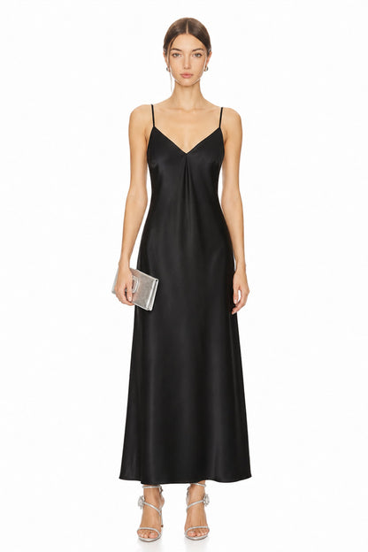 Sunzel Womens Satin Slip Dress Spaghetti Strap V Neck Backless Maxi Dress for Wedding Guest Cocktail Party Summer Formal Evening