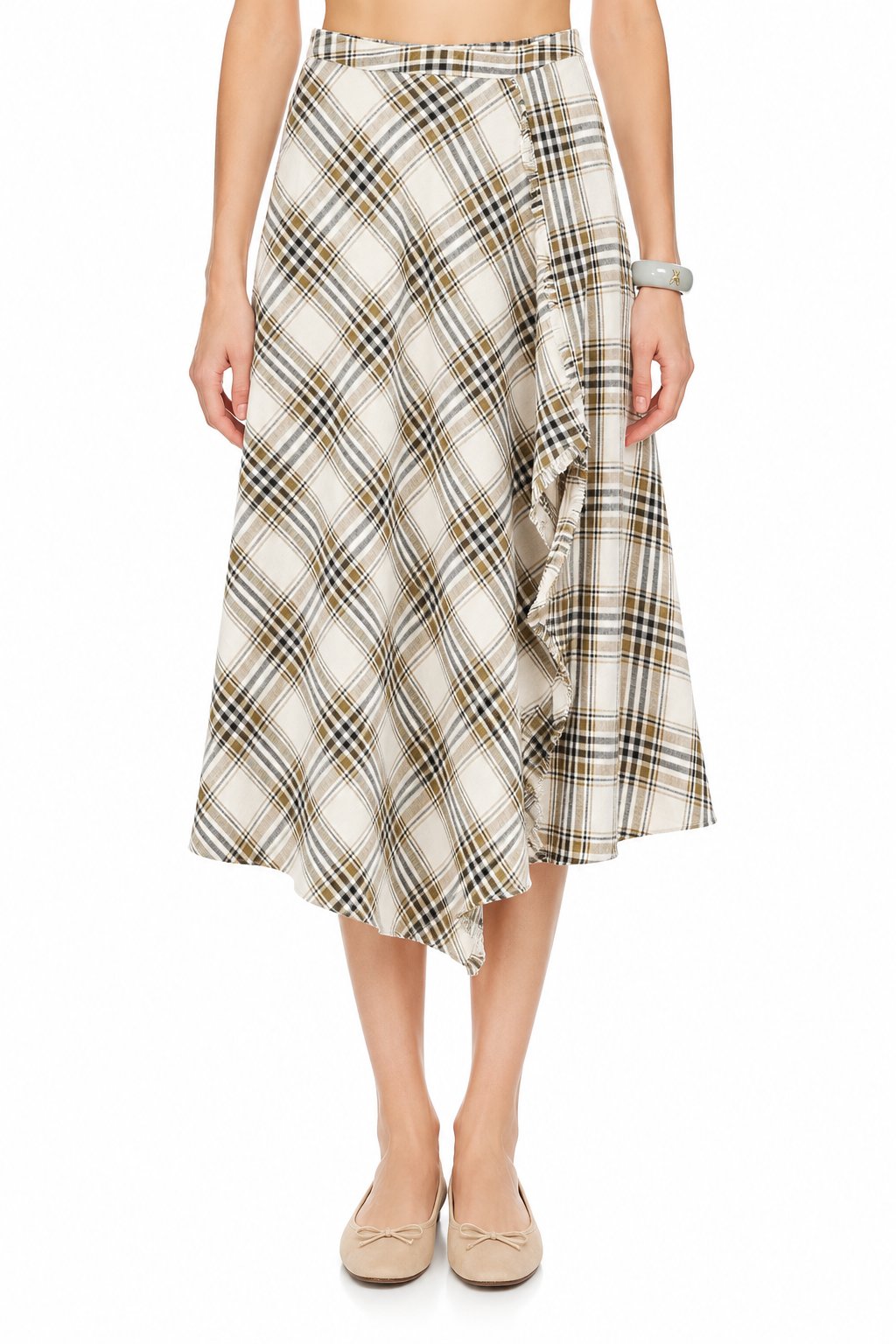 Sunzel Women's Plaid Midi Skirt High Waisted A Line Skirt, Asymmetrical Wrap Front Flowy Fall Casual Going Out Skirt