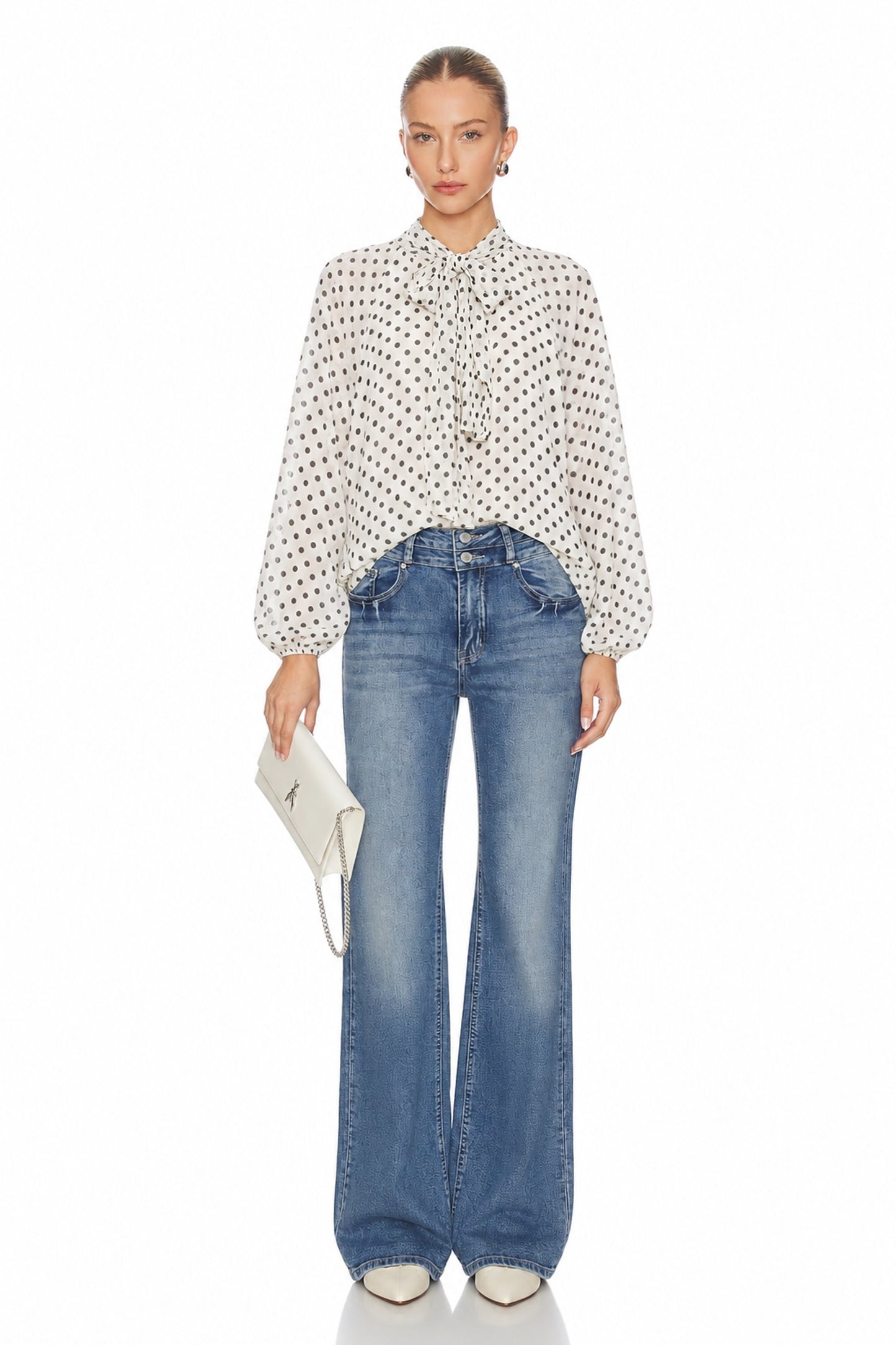 Sunzel Womens Polka Dot Chiffon Blouse Tie Neck Long Sleeve Sheer Dressy Office Top Loose Work Shirt