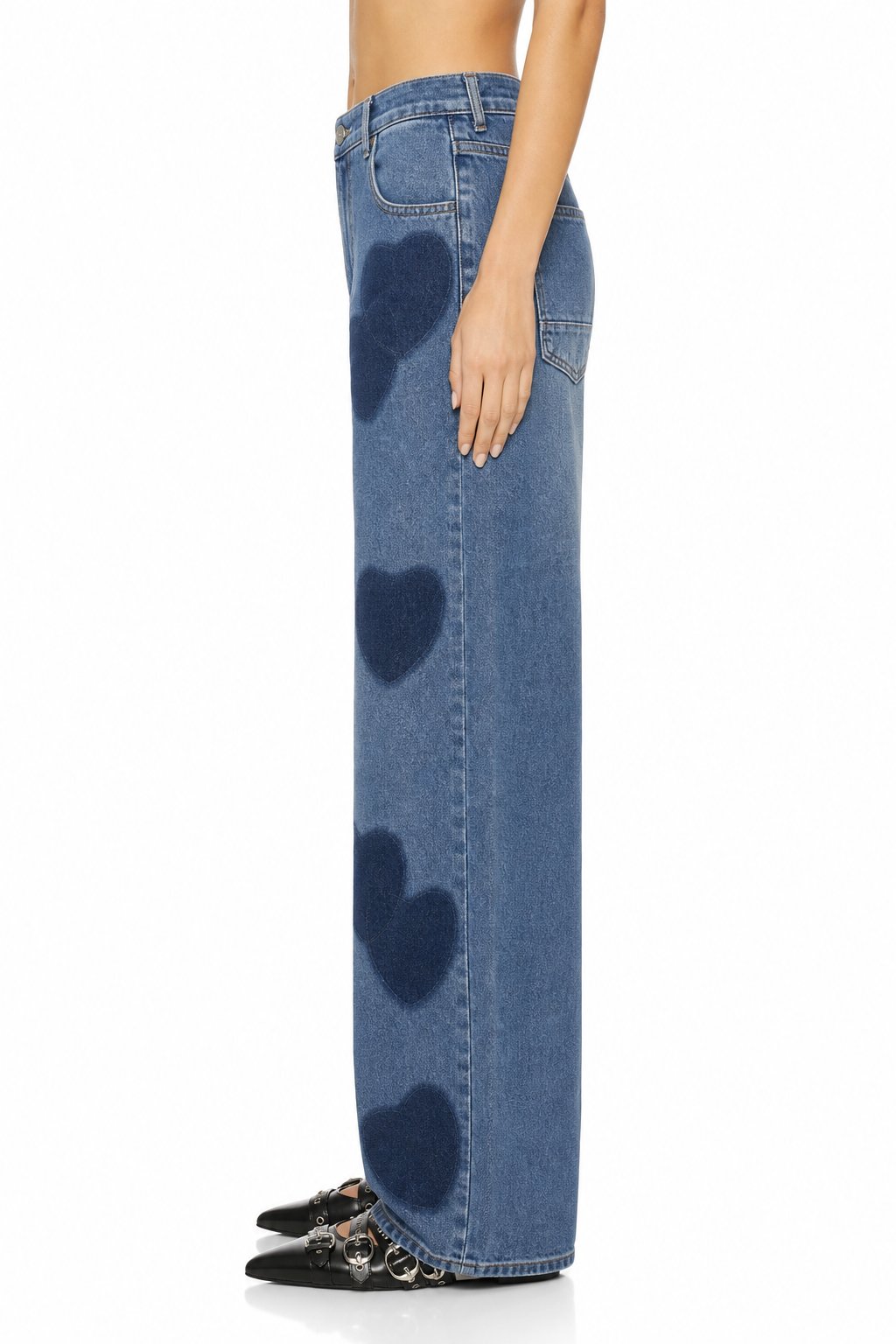 Sunzel Womens Heart Patch Wide Leg Jeans High Waisted Baggy Denim Pants Y2K Vintage Casual