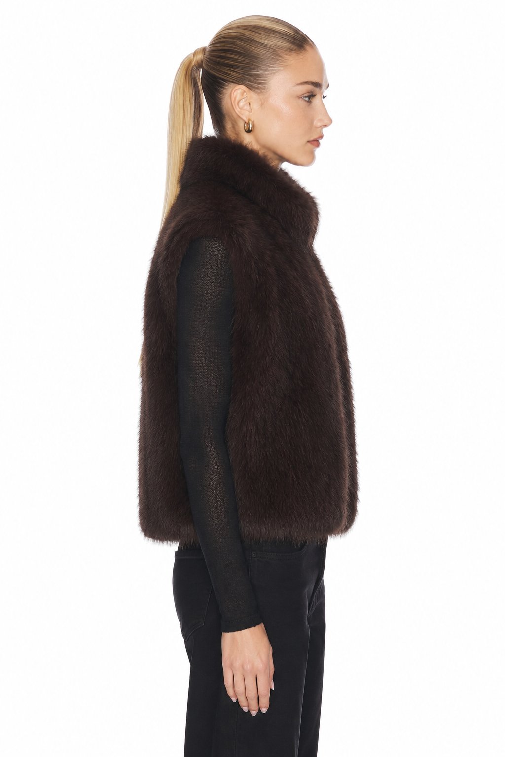 Sunzel Womens Faux Fur Vest Zip Up Sleeveless Fluffy Plush Gilet, Stand Collar Brown Winter Layering Outerwear for Women