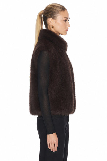 Sunzel Womens Faux Fur Vest Zip Up Sleeveless Fluffy Plush Gilet, Stand Collar Brown Winter Layering Outerwear for Women