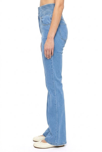 Sunzel Womens High Waisted Flare Jeans Stretch Bootcut Denim Pants, Button Fly Wide Waistband Slim Fit Light Wash Jeans with Pockets