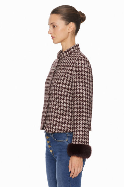 Sunzel Womens Tweed Coat Cropped Plaid Trench Style Short Winter Outerwear with Faux Fur Cuffs Dressy Casual Jacket
