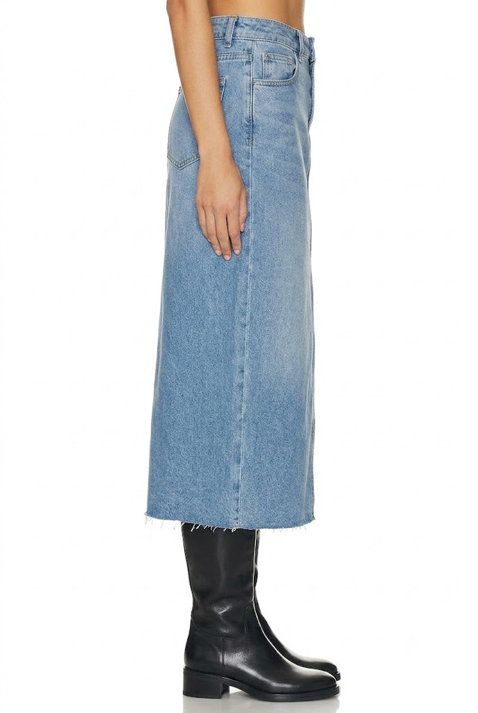 Sunzel Womens Denim Midi Skirt High Waisted Jean Skirt, Front Slit A Line Long Denim Skirt with Pockets Raw Hem Fall Outfit