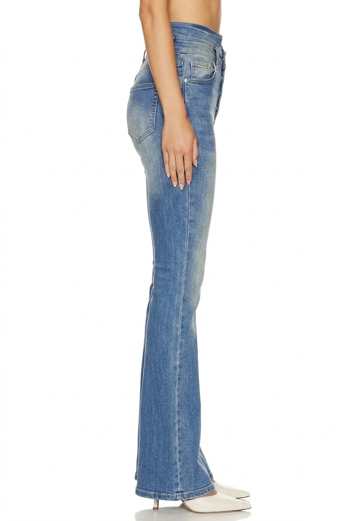 Sunzel Women's Mid Rise Flare Jeans Button Fly Denim Pants, Vintage Wash Bootcut Jeans with Pockets, Slim Fit Flared Leg Jeans