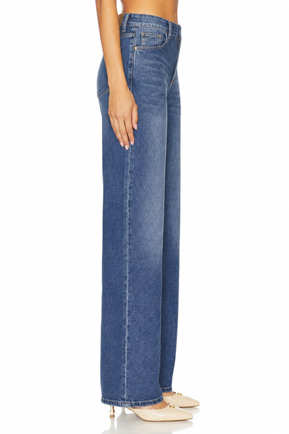 Sunzel Women's Mid Rise Wide Leg Jeans Denim Pants, Clean Wash Loose Straight Leg Jeans with Pockets, Casual Vintage Full Length Jeans