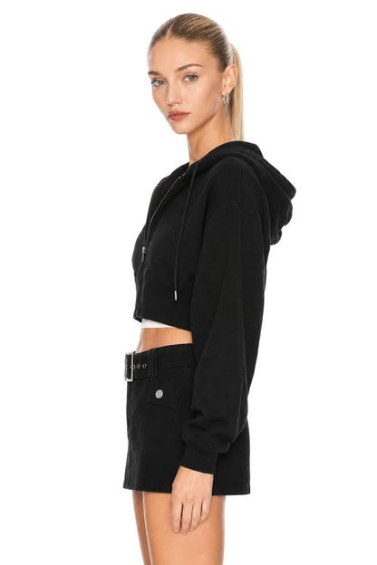 Sunzel Womens Cropped Zip Up Hoodie Long Sleeve Hooded Sweatshirt, Drawstring Loose Fit Casual Lightweight Jacket for Women
