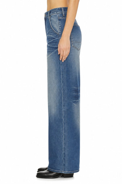 Sunzel Womens Baggy Wide Leg Jeans Low Rise Vintage Wash Denim Pants, Whisker Loose Long Casual Jeans with Pockets